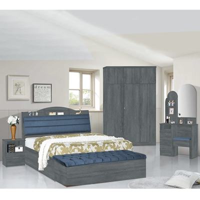 BEDROOM SET SLS6688  w/bed (160X200)/side table/dresser & stool/wardr/storage box GRAPHITE